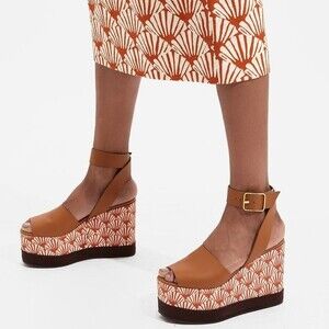 NIB LA DoubleJ High Plateau Ventaglio in Twill Leather Platform Sandals 10